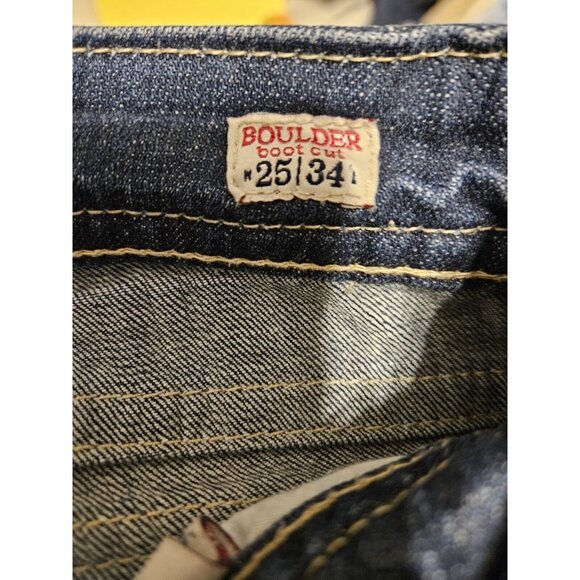 MEK Boulder BootCut Jeans 25x31 Y2K VTG Embroidered Flap Pocket  Distressed HEMD - Picture 11 of 12